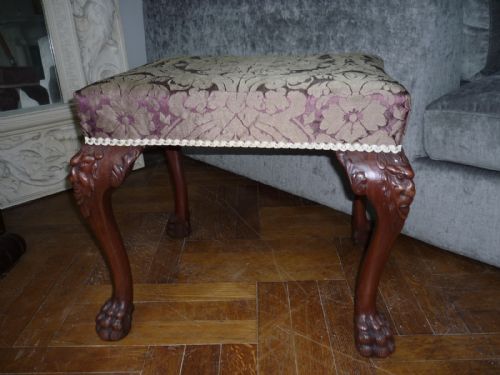 19th Century Carved Irish Stool Masked Faces Lion Paw Feet