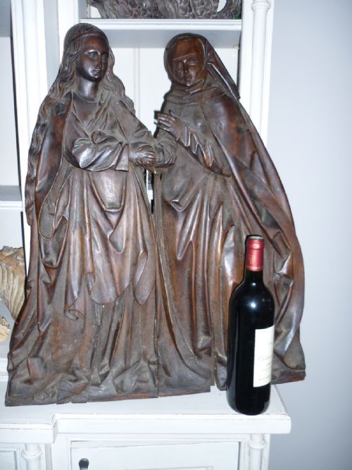 Large 18th Century Carving of Two Religious Figures Madonna and Saint Gertrude