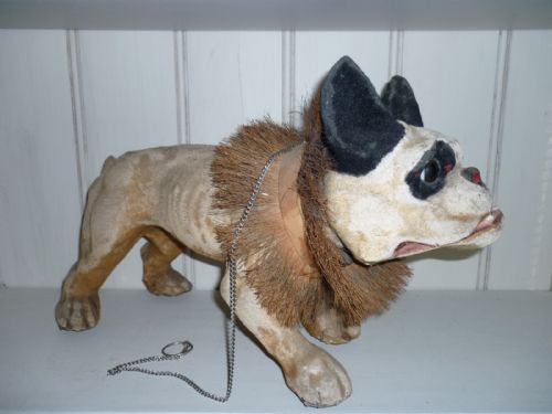 Rare Antique French Papier Mache Bulldog Puppy Dog