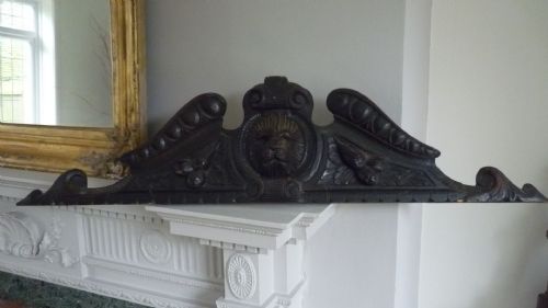 19th Century Carved Oak Lion Head Pediment Panel