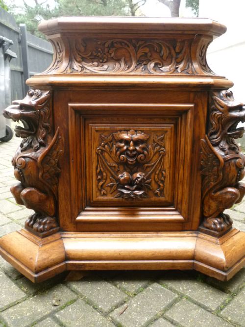 Large 19th Century Carved Oak Cassone Chest with Winged Griffins