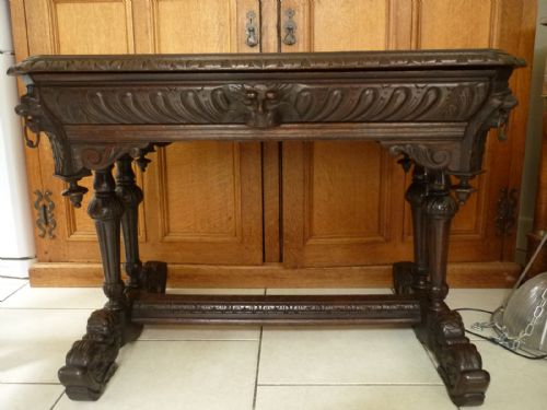 Victorian Carved Oak Hall Table Lion Heads