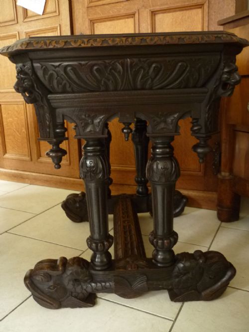Victorian Carved Oak Gothic Central Table