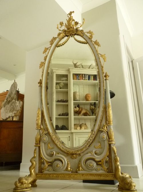 Large 19th Century Profusely Carved Cheval Giltwood Mirror