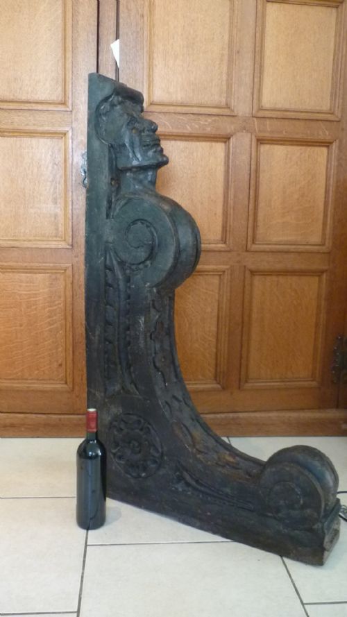 Huge 18th Century Carved Oak Mr Punch Corbel Beam