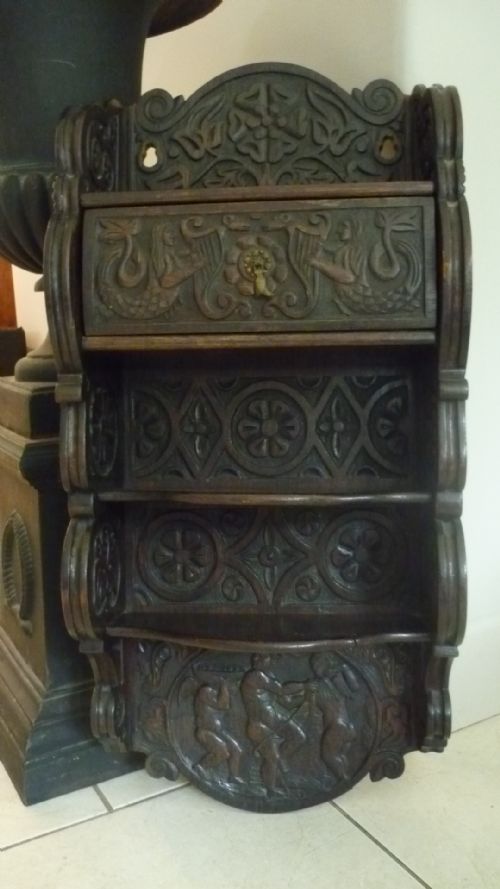 Victorian Carved Oak Shelves, Wall Cabinet, Bookcase