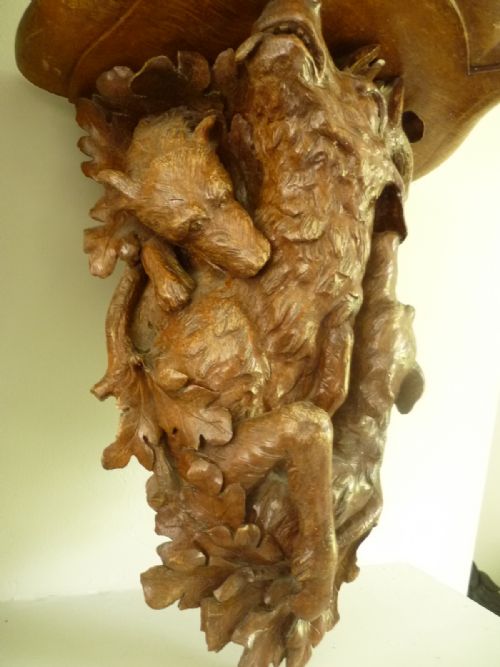 19th Century Carved Oak Black Forest Game Wall Bracket