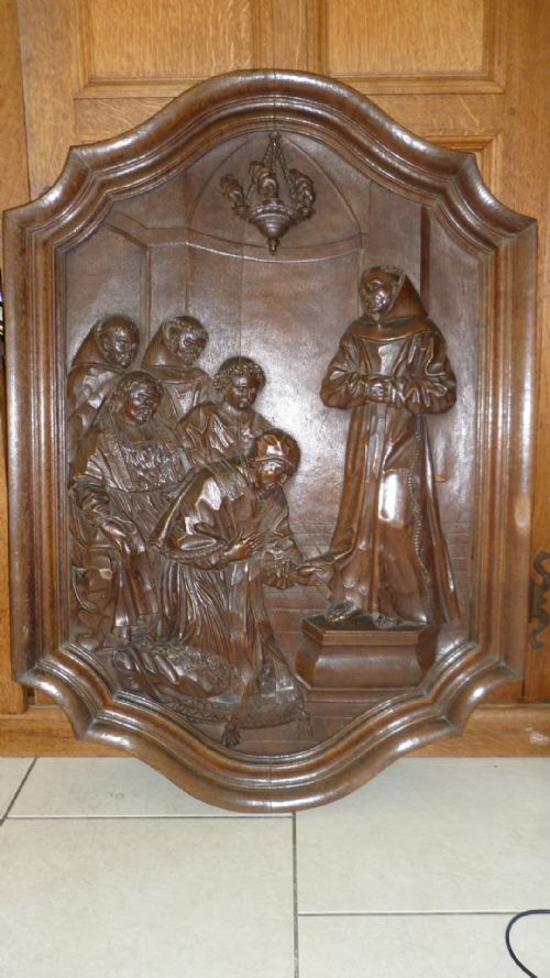 Large 19th Century Carved Oak Religious Church Panel