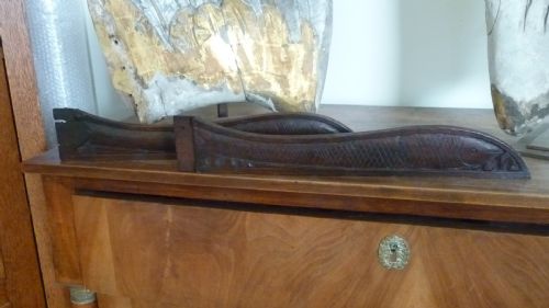 Pair 16th / 17th Century Carved Oak Fish