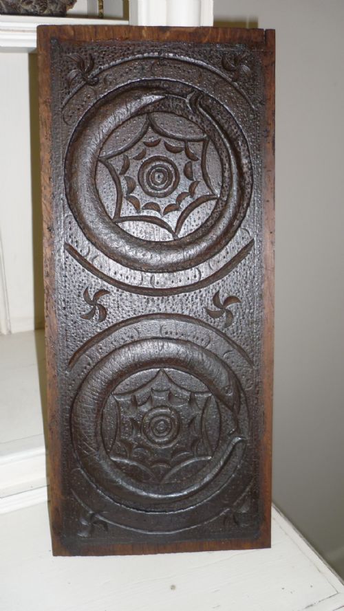 17th Century Carved Oak Celtic Serpent Panel