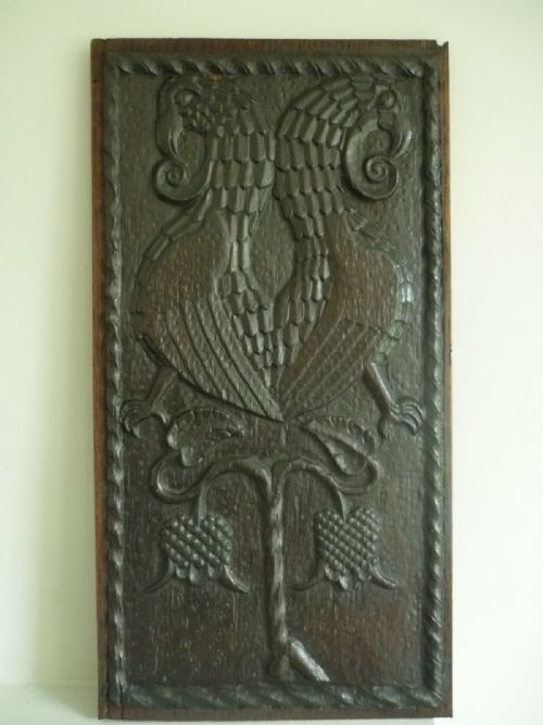 Rare 17th Century Carved Oak Bird Panel Tree of Life with Fruit
