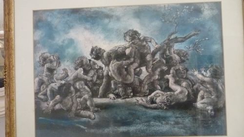 Antique Gouache Painting Signed Harry M Jonas Cherubs