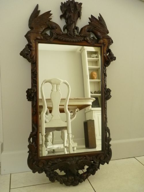 19th Century Carved Walnut Griffin Eagle Mirror