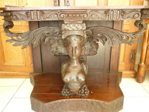 19th Century Carved Winged Mythical Table Lion Paw Feet and Mermaid Tail