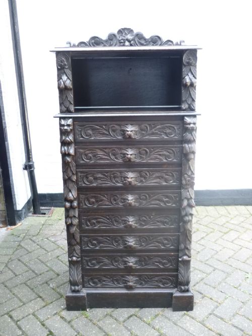 19th Century Carved Oak Green Man Wellington Chest