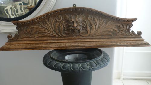 Large Carved Oak Victorian Green Man Pediment Panel