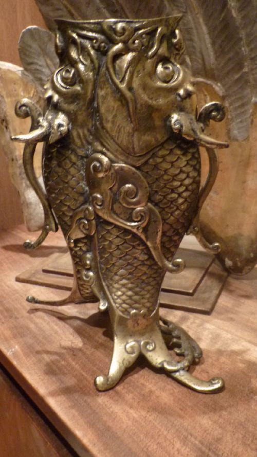 Antique Japanese Fish Carp Brass Vase