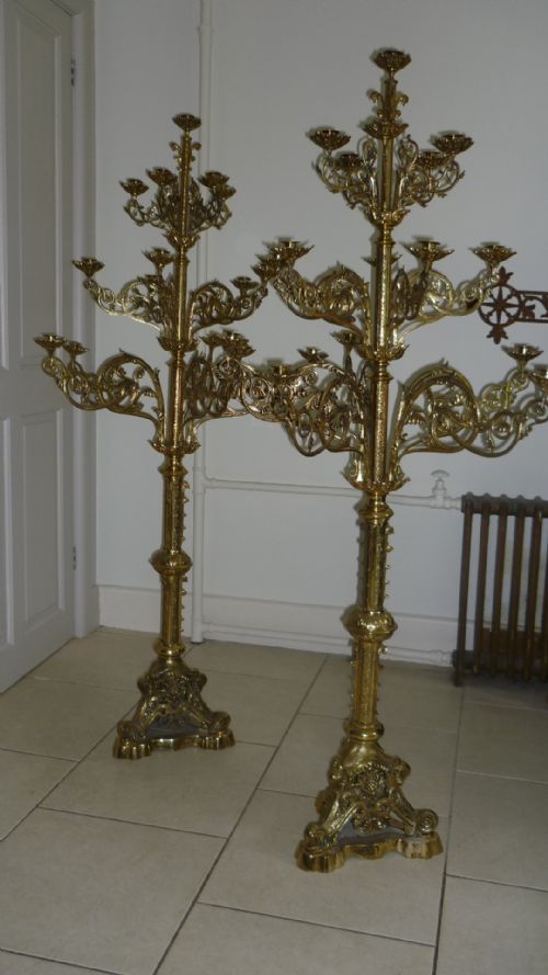 Antique Pair of Large Church Altar Candelabra's Candelabrum