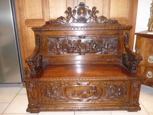 19th Century Carved Walnut Mythical Settle