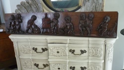 Large 18th Century Carved Walnut Italian Cherub Putti Panel Overmantel