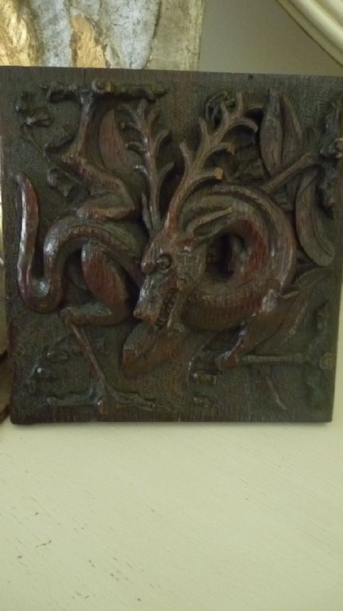 17th Century Carved Oak Mythical Beast