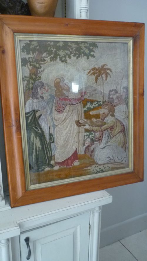 Antique Victorian Religious Tapestry Jesus