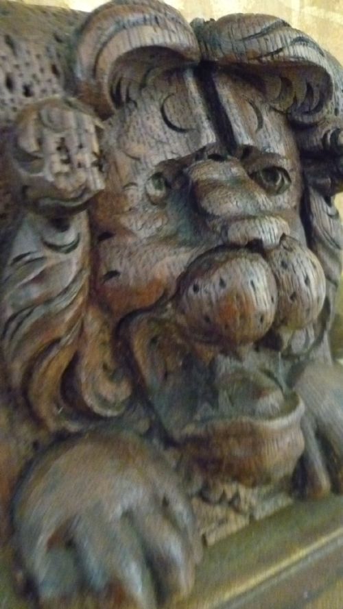 19th Century Carved Lion Panel