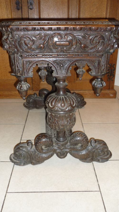 Victorian Carved Oak Library Table Dolphin Feet