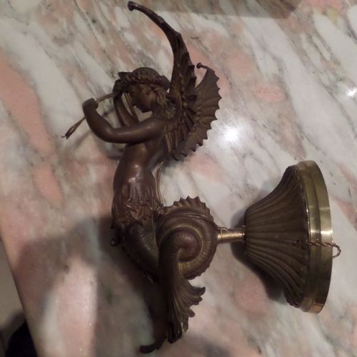 19th Century Winged Mermaid Gas Sconce Lamp Wall Light
