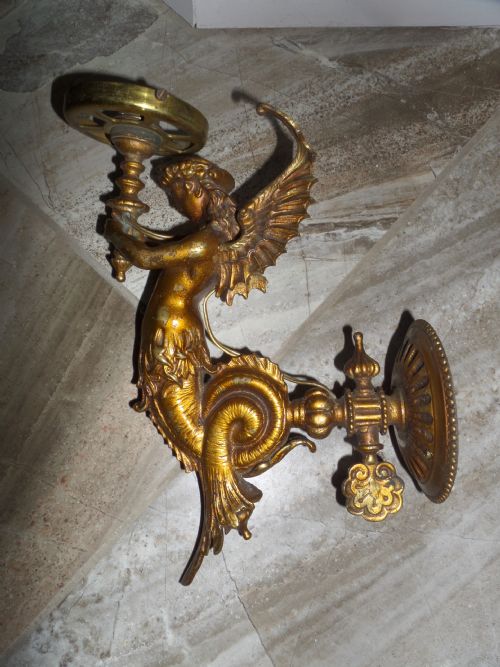 19th Century Winged Mermaid Gas Sconce Lamp Wall Light