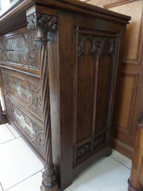 19th Century Gothic French Carved Oak Chest of Drawers Panels