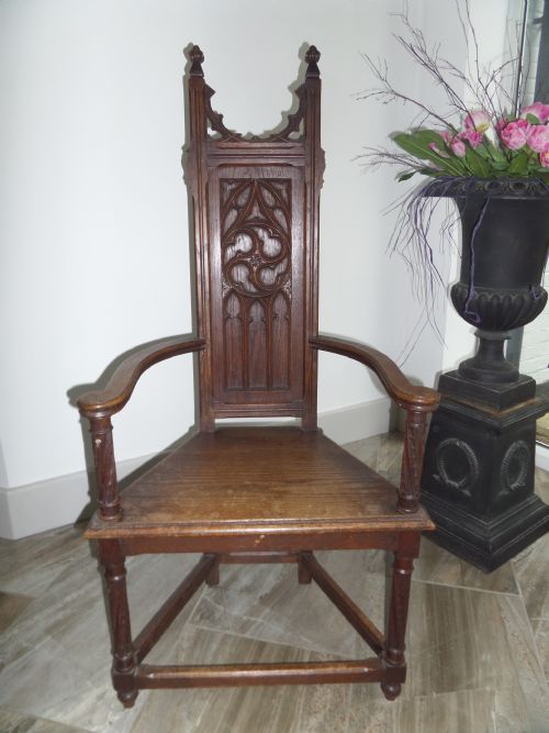 19th Century Carved Oak Ecclesiastical Gothic Chair