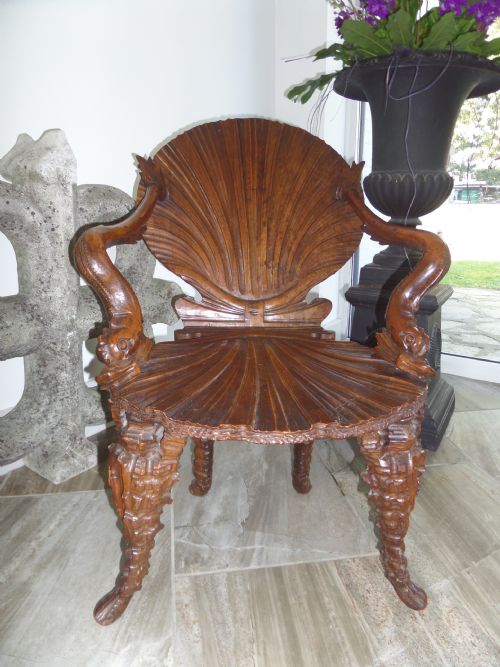 Rare 19th Century Italian Carved Walnut Grotto Venetian Baroque Chair