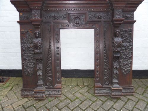 19th Century Carved Oak Caryatid Fireplace