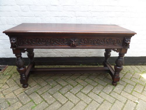 19th Century Carved Oak Lion Head Hall Table