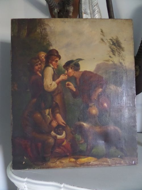19th Century Oil Painting Dog and Monkey William Mulready