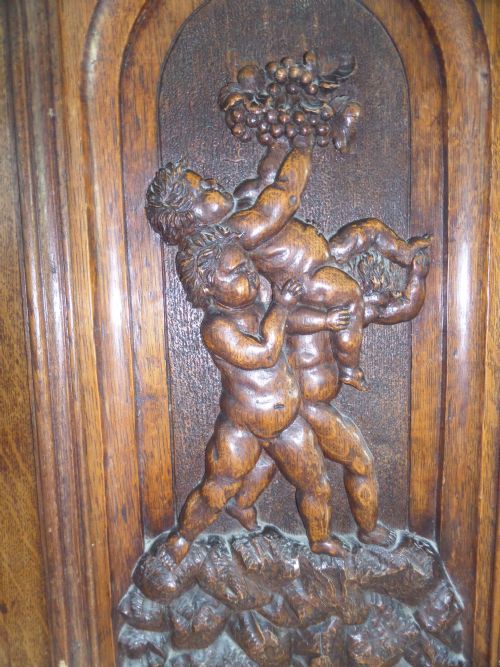Antique Carved Oak Panel of Cherubs