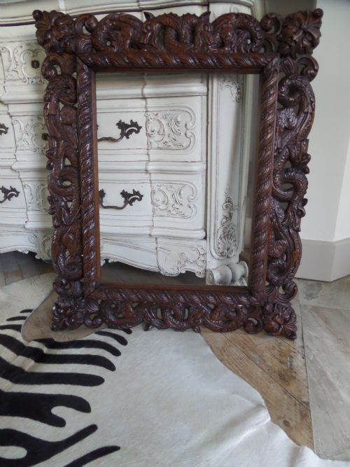 Early 19th Century Carved Oak Dragon Green Man Picture Frame Mirror