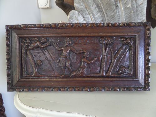 17th Century Carved Oak Panel the Sacrifice of Isaac
