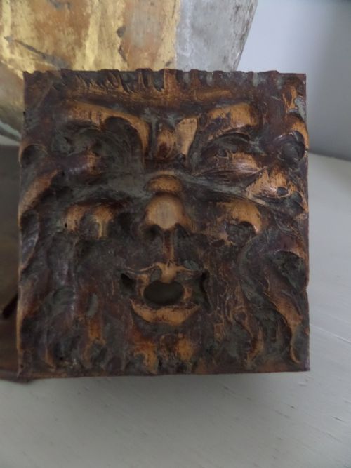 18th Century Walnut Green Man Panel Boss