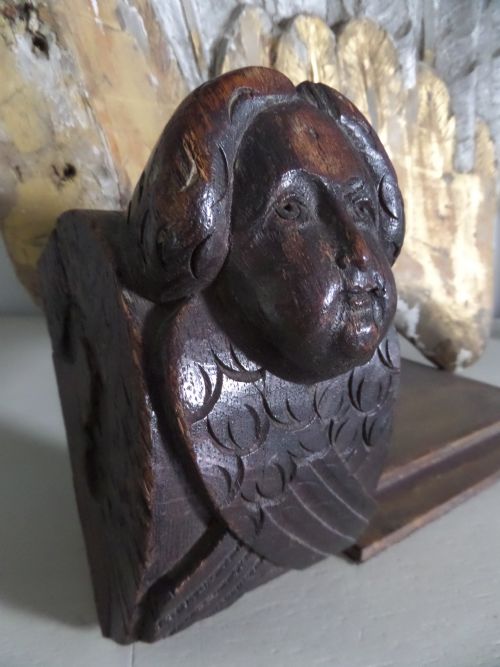 18th Century Carved Oak Winged Angel Carving