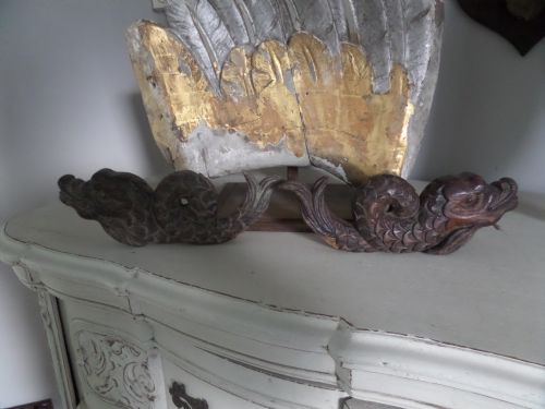 19th Century Carved Oak Dolphins Fish