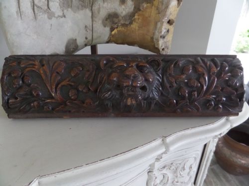19th Century Carved Oak Lion and Acorn Panel