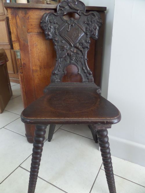 Carved Oak 19th Century Hall Chair Rams Heads