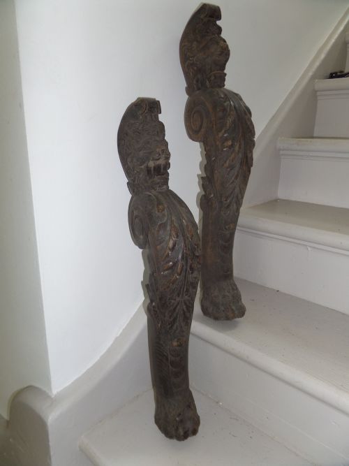 Pair 18th Century Carved Oak Lion Caryatids