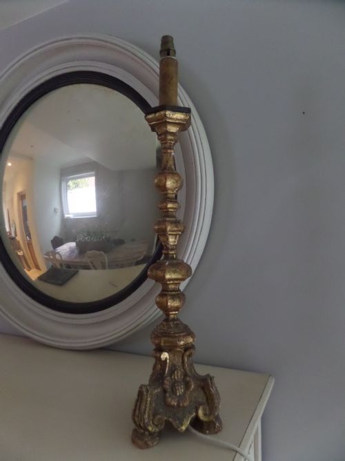 18th Century Carved Wooden Gilt Polychrome Italian Candlestick Lamp