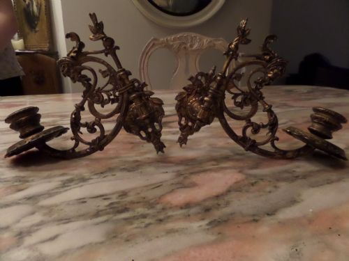 Victorian Brass Green Man Sconces Candlestick Chandelier