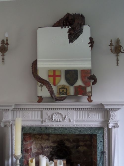 19th Century Japanese Carved Rare Large Fantasy French Overmantel Gabriel Viardot Dragon Mirror Miroir