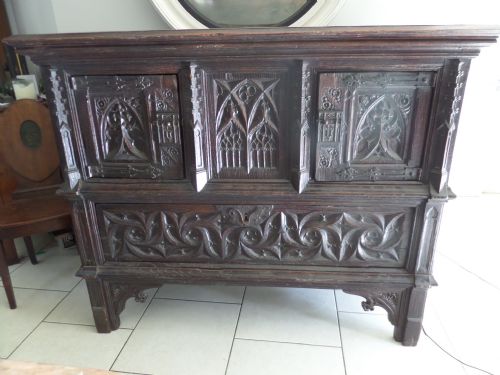 Antique Carved Oak Church Gothic Cabinet