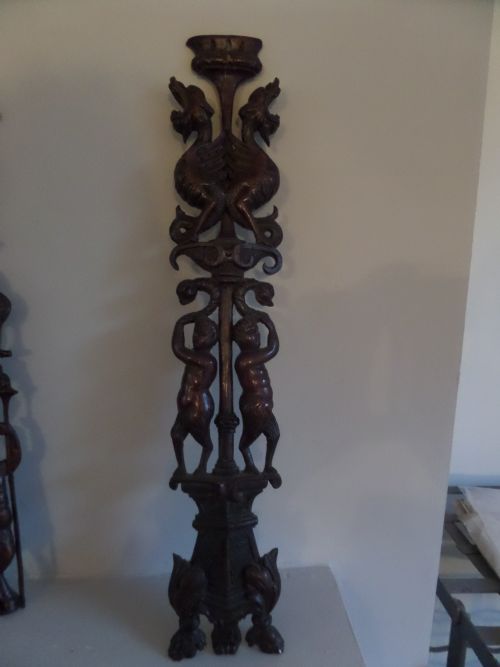 Antique Carved Walnut Renaissance Griffin Satyr Panel